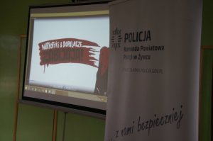 baner policji żywieckiej oraz slajd prezentacji